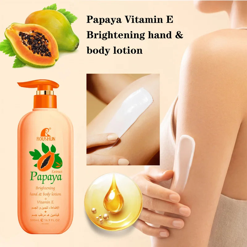 500ml ROUSHUN Papaya Body Lotion Moisturizing and Moisturizing Skin Refreshing Fragrance Non greasy Large capacity household use Peaceful Pleasures Health and Wellness