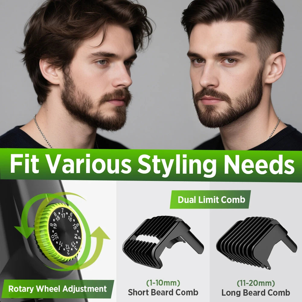 Cordless Hair Clippers for Men Beard Trimming R-Blade Fast Charging Hair Cutting Machine Rechargeable 1-20mm Adjustable Length Peaceful Pleasures Health and Wellness
