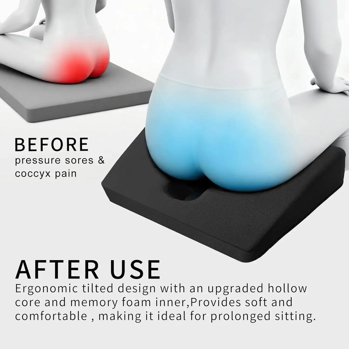 Gel Memory Foam Seat Cushion for Pressure Relief, Sciatica, and Back Pain - Universal Fit 18x15 Inches Black Peaceful Pleasures Health and Wellness