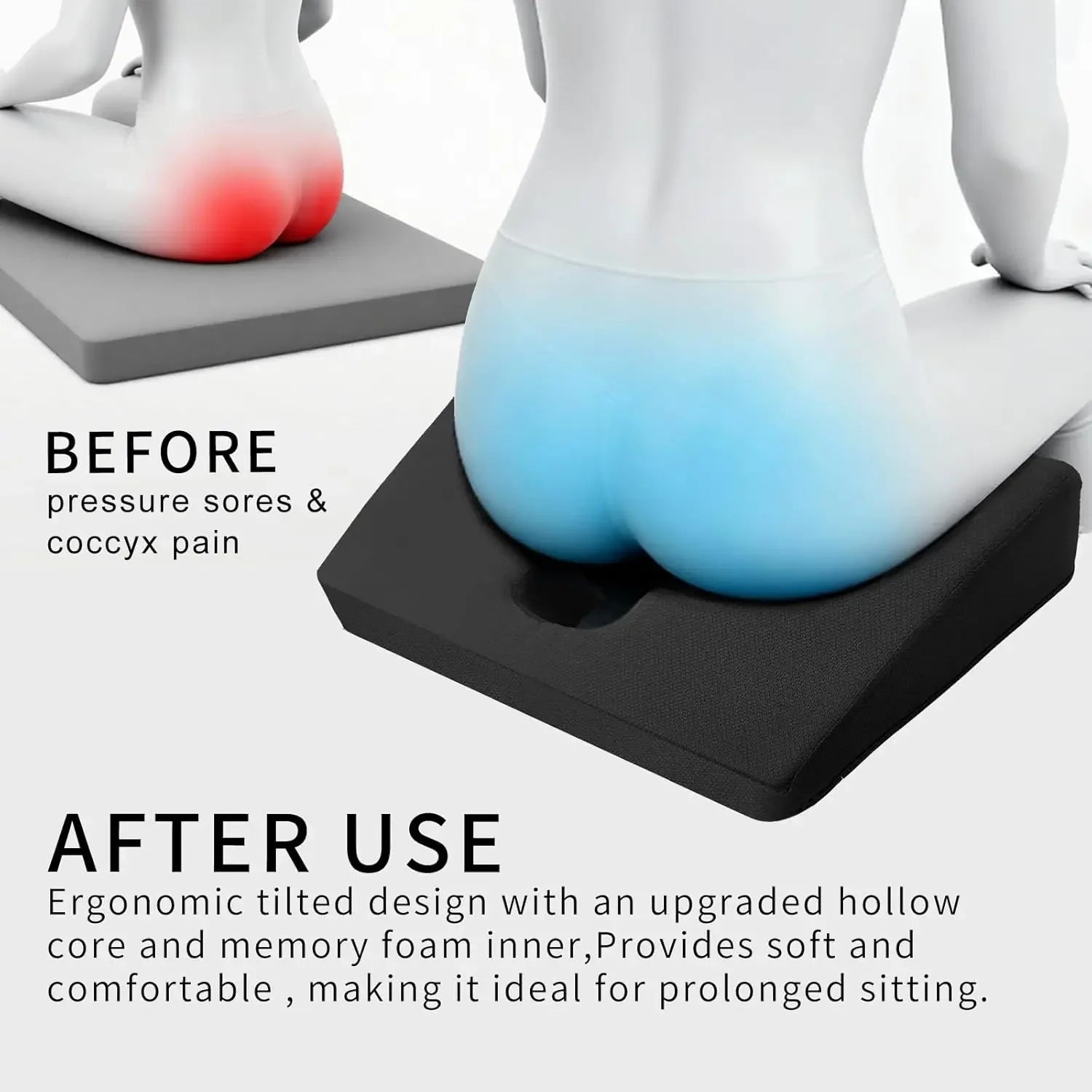 Gel Memory Foam Seat Cushion for Pressure Relief, Sciatica, and Back Pain - Universal Fit 18x15 Inches Black Peaceful Pleasures Health and Wellness