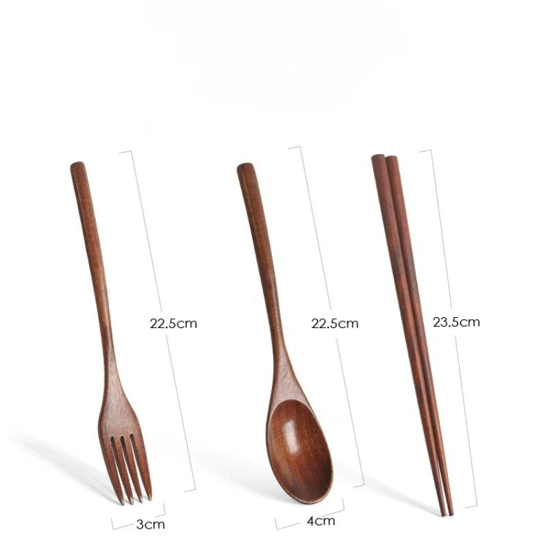 5-Piece Natural Wooden Spoon & Fork Set – Eco-Friendly Tableware