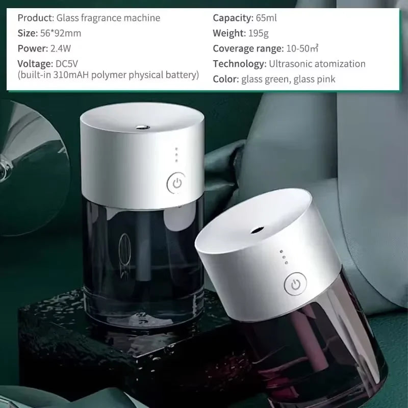 Car Essential Oil Diffuser Electric Fragrance Oil Diffuser Car Air Freshener Waterless Rechargeable Ultrasonic Mini Air Purifie Peaceful Pleasures Health and Wellness