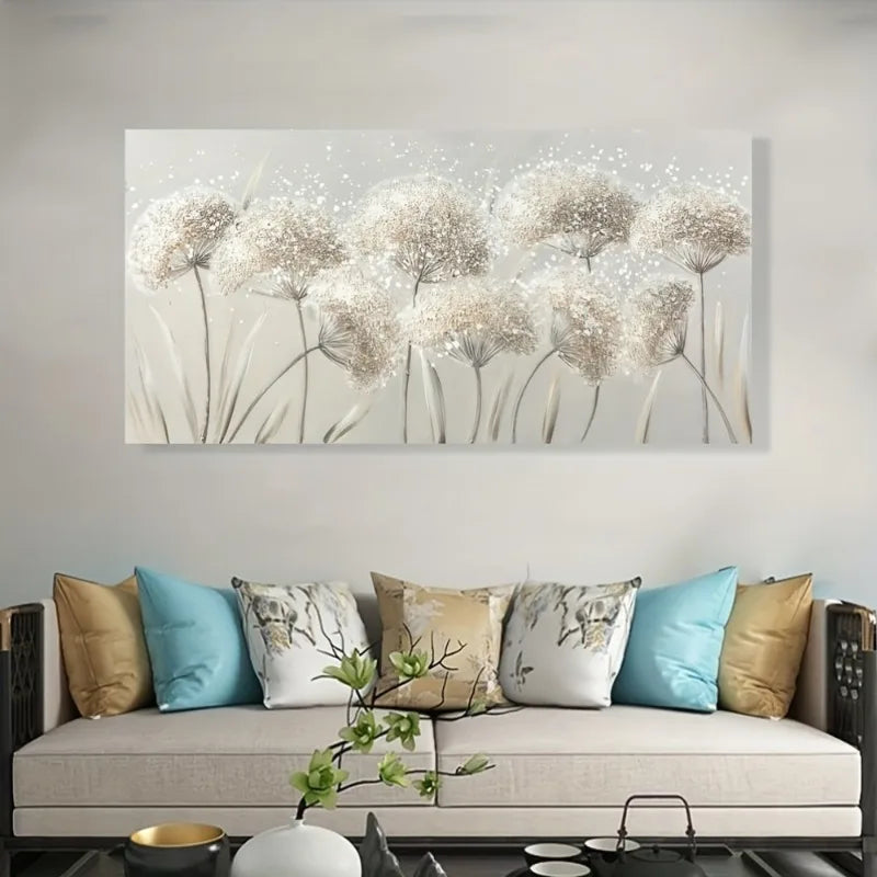 1pc Nordic Style Frameless Dandelion Canvas Wall Art, Art Deco Abstract Print, Beige Decor Painting for Living Room, Bedroom Peaceful Pleasures Health and Wellness