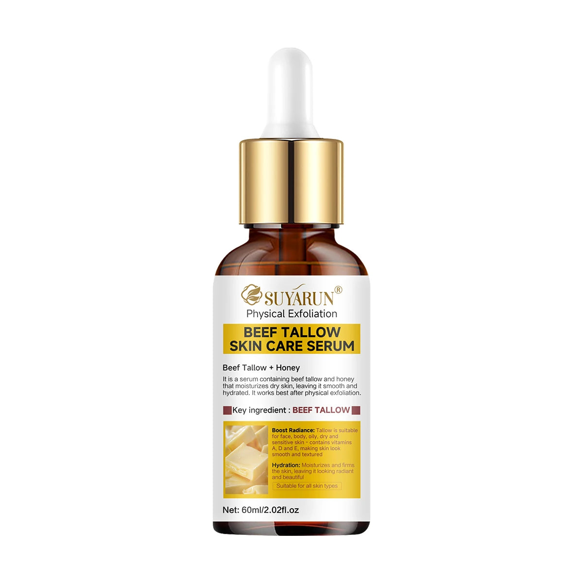 SUYARUN Tallow Exfoliating Serum Gentle Face & Body Scrub for Deep Cleansing Natural Skincare. Peaceful Pleasures Health and Wellness 60ml