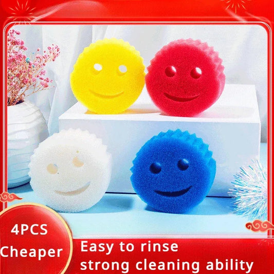 2/4PCS smiling face Dishwashing Sponge Cloth Strong Scouring Pad Kitchen Bathroom Miracle Sponge Stain Odor Resistant Migic Wipe Peaceful Pleasures Health and Wellness