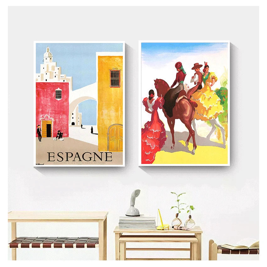 Travel to Spain Vintage Canvas Wall Poster | Pop Art Print Canvas Wall Poster Peaceful Pleasures Health and Wellness