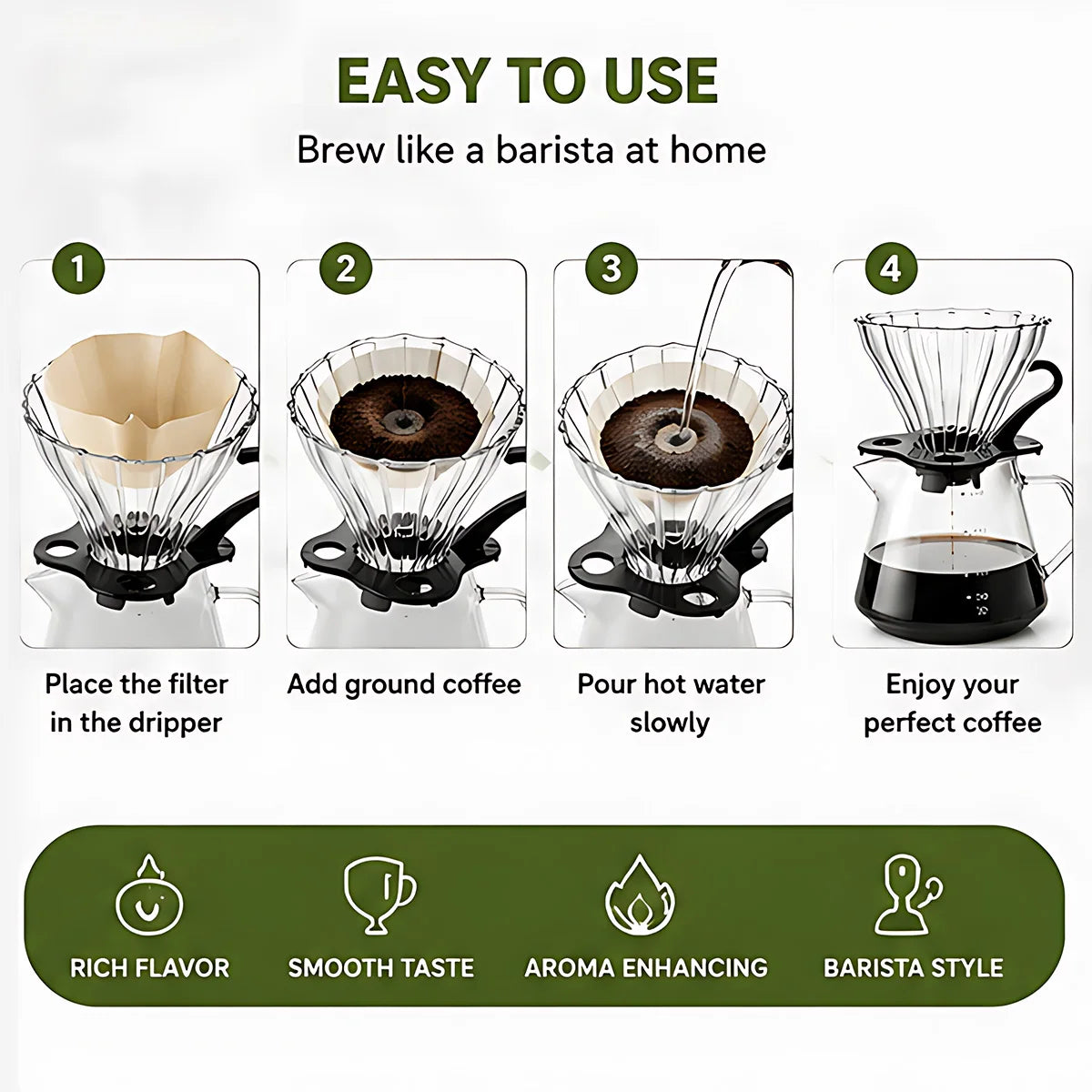 Pour Over Coffee Maker, 20OZ /600ML Glass Carafe Coffee Server with Glass Coffee Dripper, Drip Coffee Maker Set, 1-5 Cups Peaceful Pleasures Health and Wellness