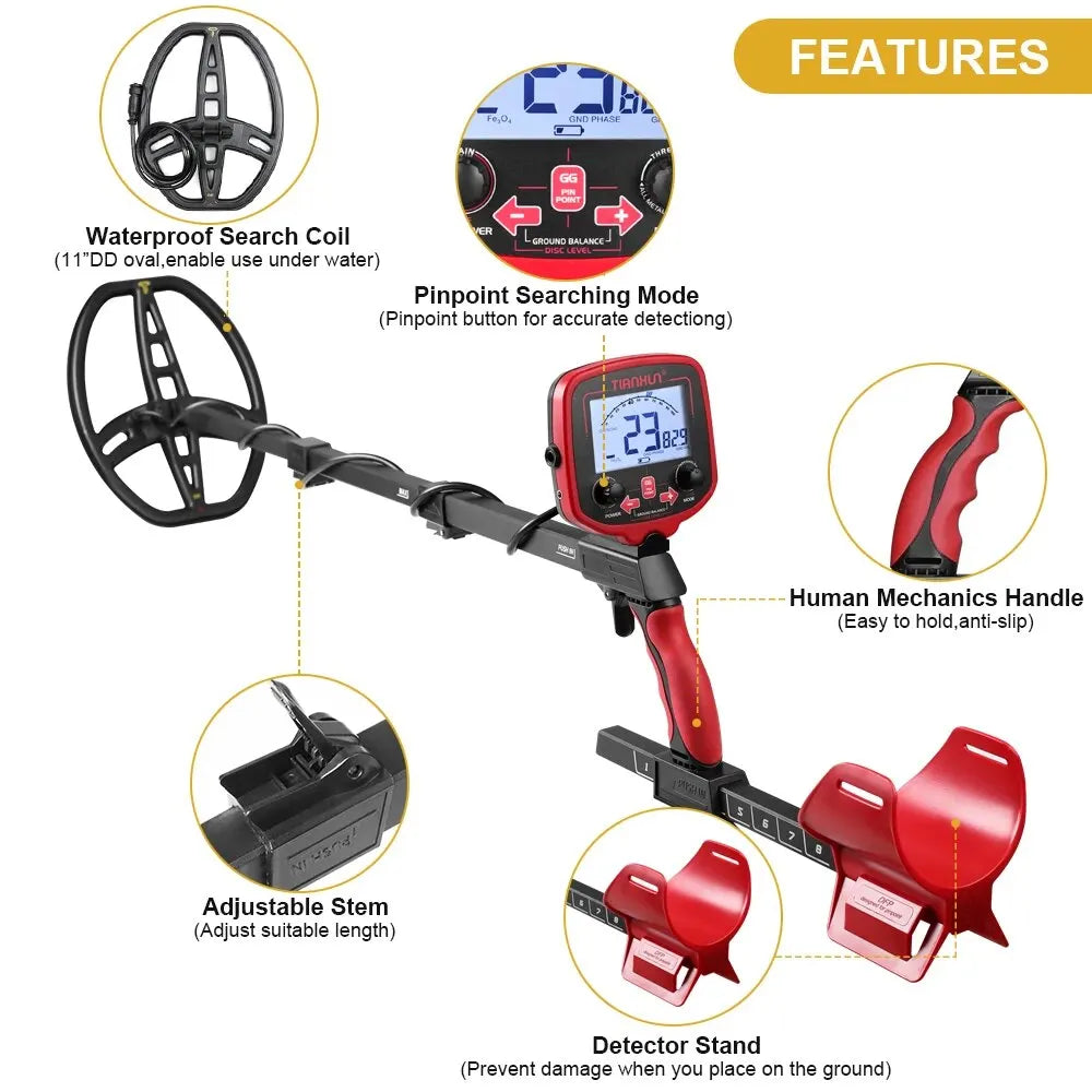 Metal Detector TX-850L Gold Metal Detector High Performance Underground Metal Detector Finder Treasure Hunter Gold Prospector Peaceful Pleasures Health and Wellness