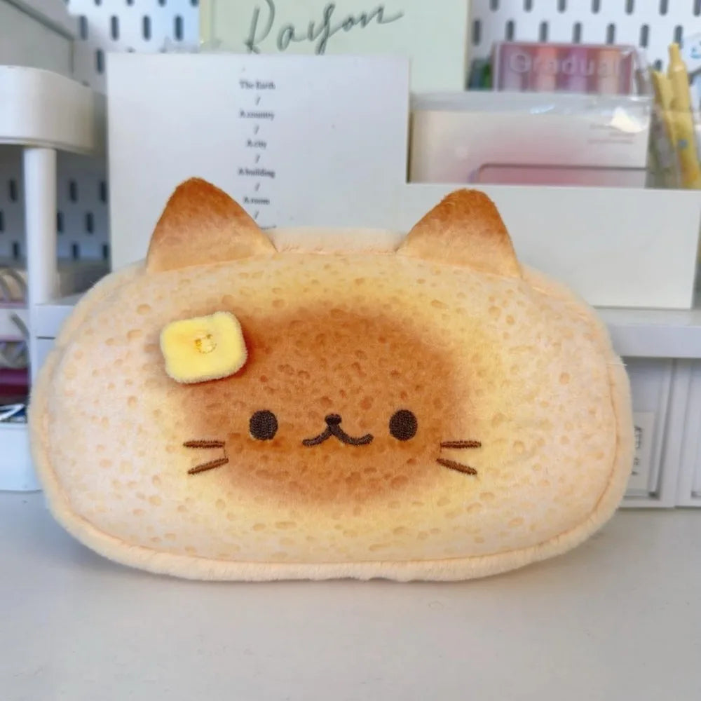 Funny Roast Bread Siamese Cat Pencil Bag Blusher Cat Large Capacity Stationery Bag Design Cute Pencil Bag Cosmetic Peaceful Pleasures Health and Wellness