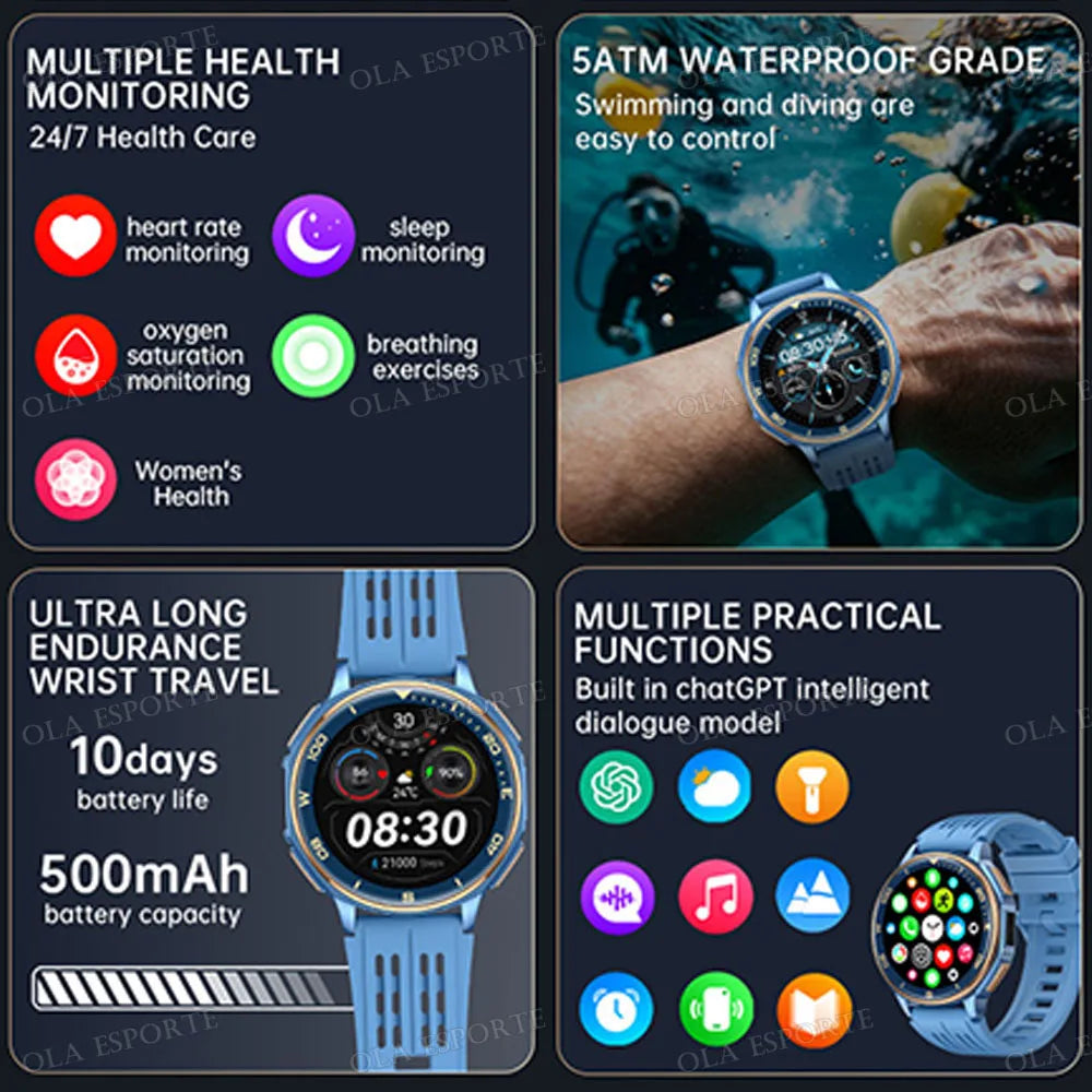 Men Smart Watch 5ATM Waterproof Sports Smartwatch Offline Maps GPS Posiontion Health Monitor Outdoor Flashlight Calls Watch Hw12 Peaceful Pleasures Health and Wellness