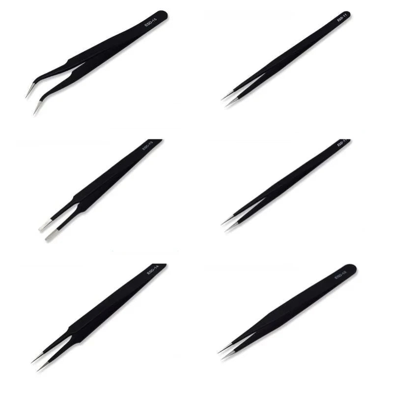 6pcs Precision Long Tweezers Set ESD Anti-Static Stainless SteelTweezers Repair Tools For Electronics Repair Soldering Craft Peaceful Pleasures Health and Wellness