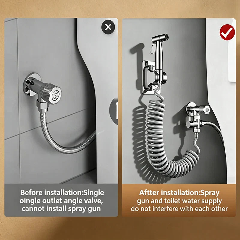 High Pressure Toilet Sprayer Gun – 1 In 2 Out Corner Valve