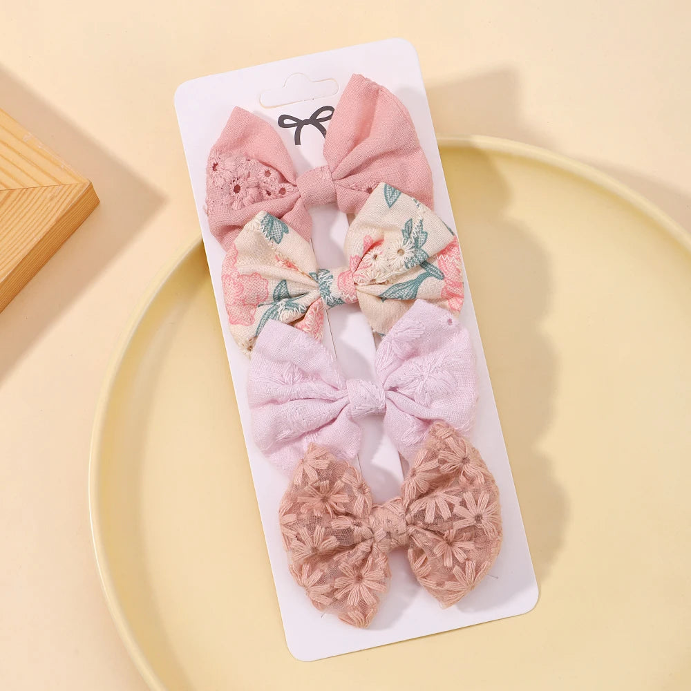 Lovely Cotton Bowknot Clips Safe Hairpins Girl Fresh Pastoral