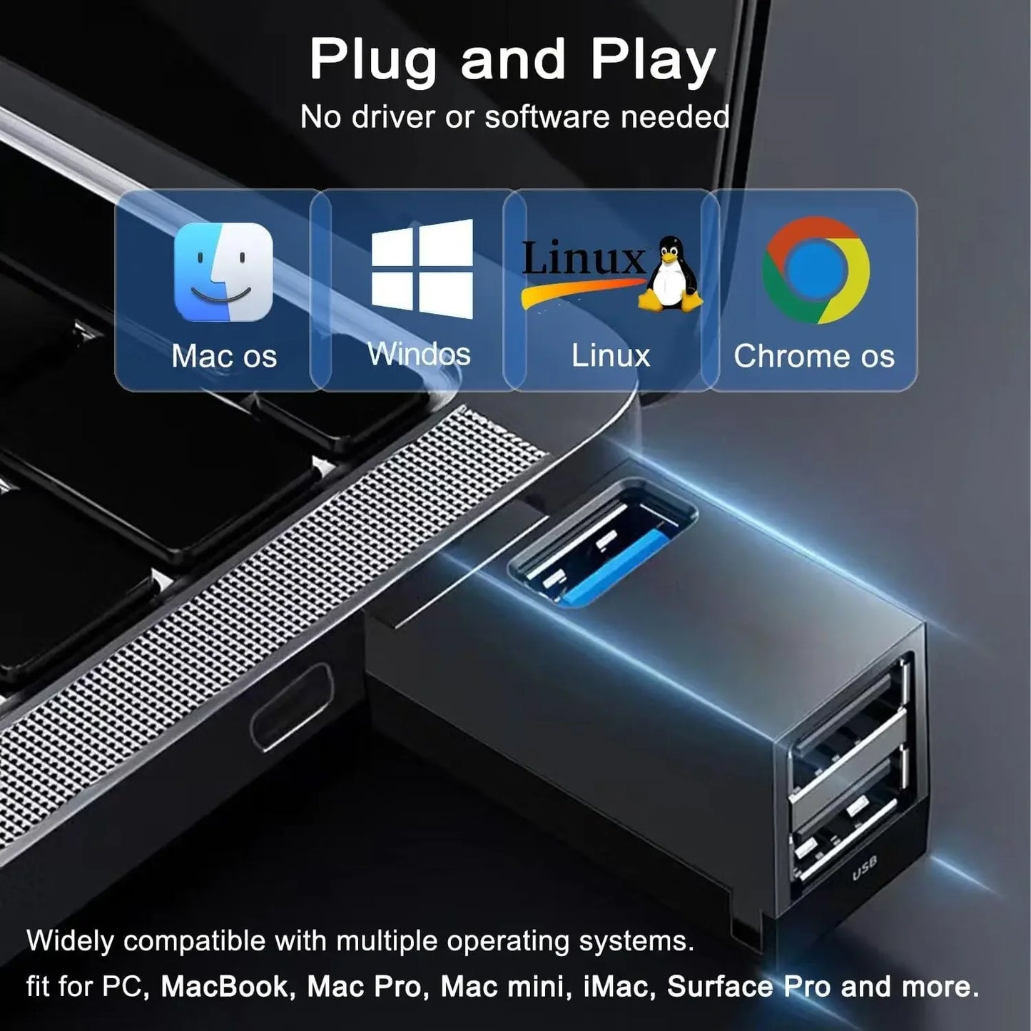 1pc 3-in-1 USB Hub 3.0 5Gbps High Speed Splitter Adapter Mini USB Expander Extender OTG Adapter for Laptop PC Peaceful Pleasures Health and Wellness