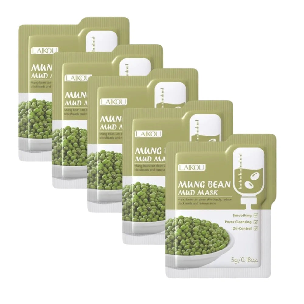 LAIKOU Mud Mask Deep Cleansing Remove Acne Oil Control Mask Hydrating Smooting Face Skin Balance Skin Tone Mud Mask for Women Peaceful Pleasures Health and Wellness mung bean 5pcs