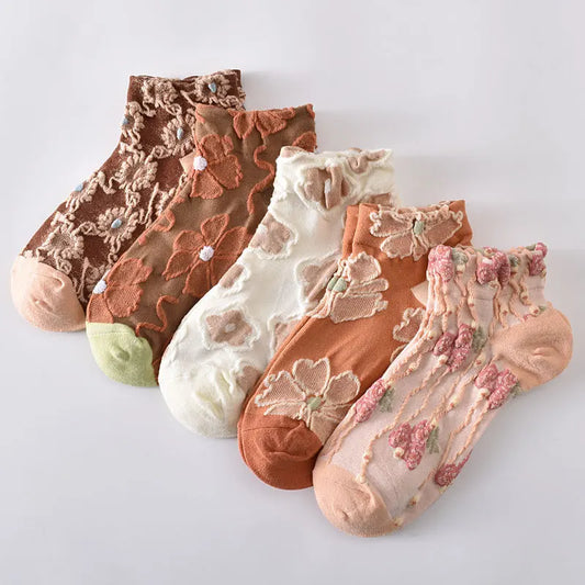 Floral Kawaii Women's Short Socks | Harajuku Korea Style Women's Ankle Socks Peaceful Pleasures Health and Wellness