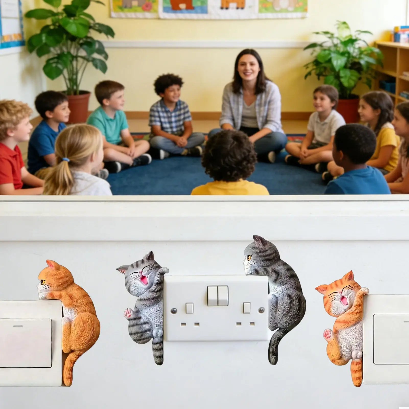Light Panel Sticker 2-Piece 2D Removable Cartoon Cat Wall Art Decals For Light Panel For Home Office Kids Room Bedroom Kitchen Peaceful Pleasures Health and Wellness