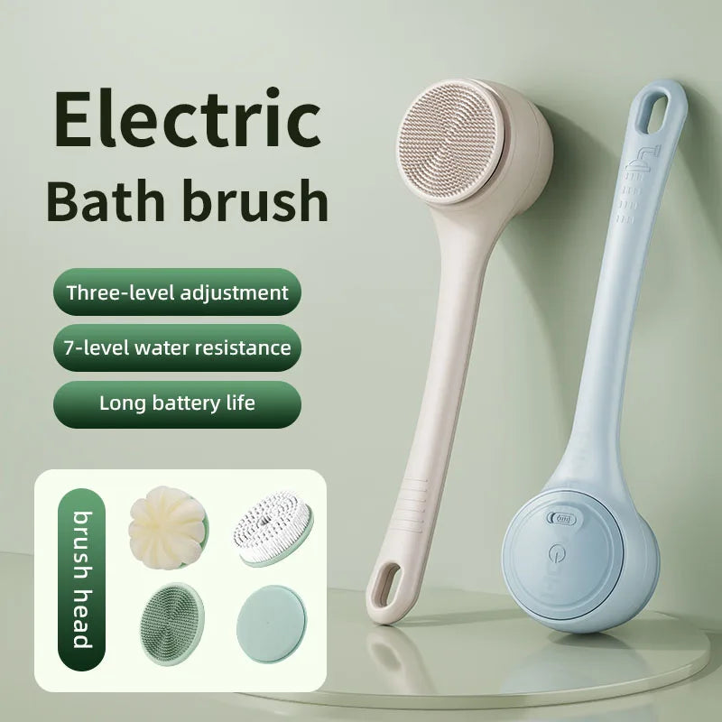 HOMEFISH Dual Handle Electric Bath Body Scrubber Brush with Long Handle Back Cleaning Tool for Back Exfoliation And Deep Cleanin Peaceful Pleasures Health and Wellness