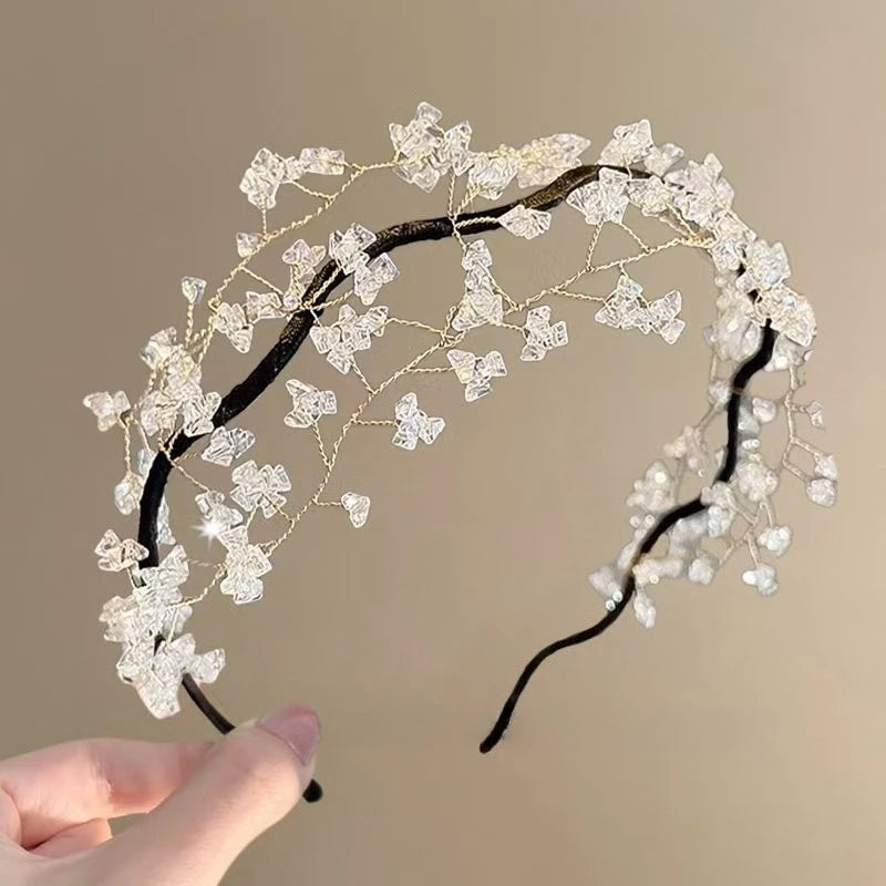 Korean Sweet Crystal Hair Bracelet Fresh Retro Weaving Beads Unique Hair Accessories Peaceful Pleasures Health and Wellness