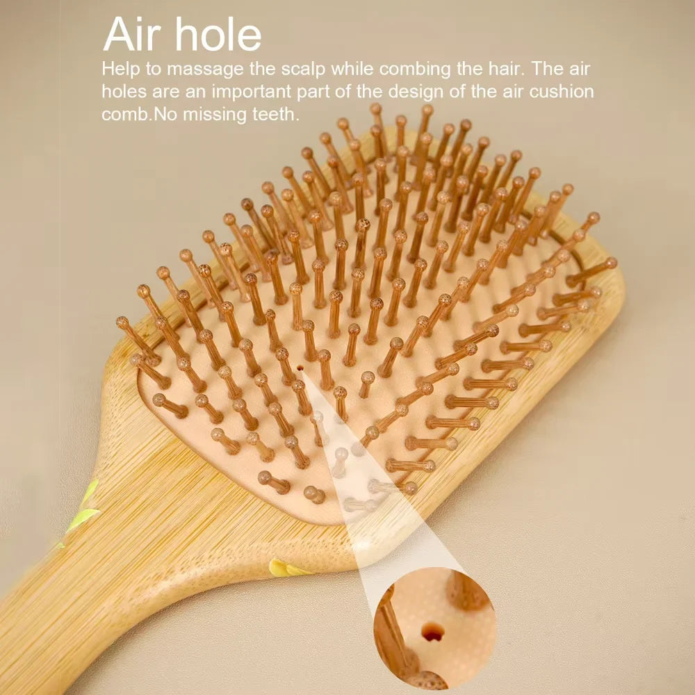 Sunflower Bamboo Air Cushion Hair Brush – Natural Wood Detangler