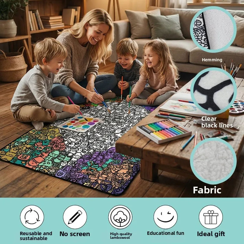 Kids DIY Coloring Graffiti Blanket | Washable Drawing Mat Gift