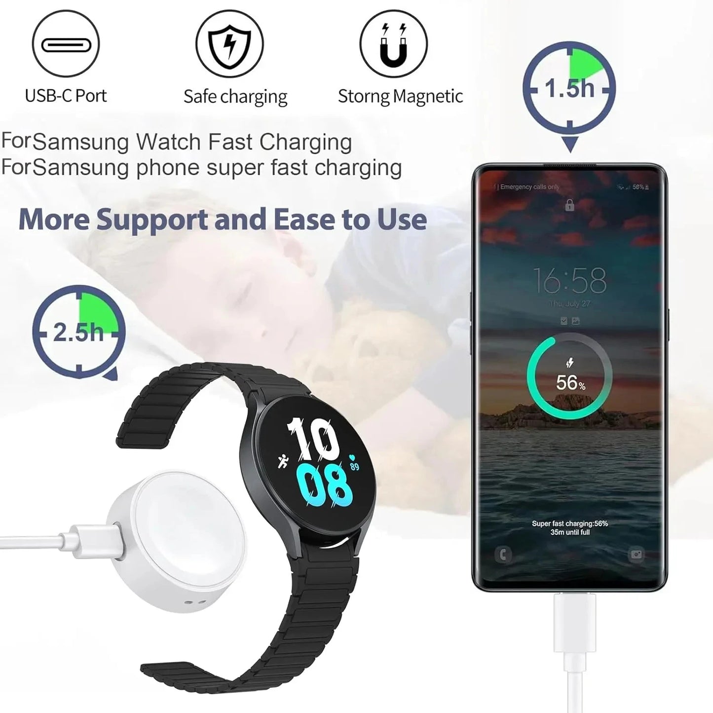 Samsung Galaxy Watch Charger Dock – Series 7/6/5/4/3 & Classic Peaceful Pleasures Health and Wellness