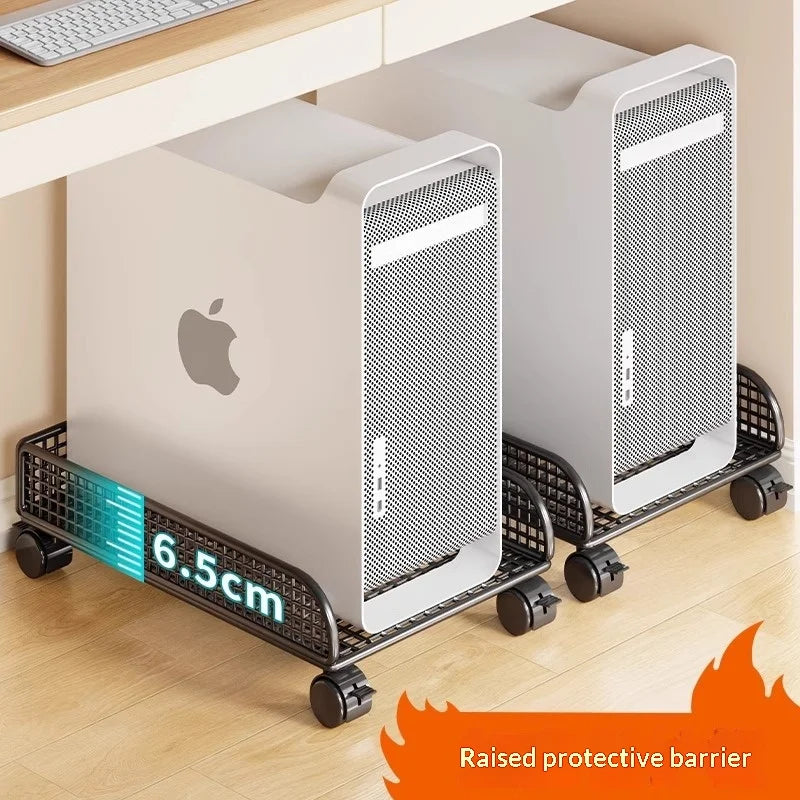 Versatile Sturdy Heavy Duty Mobile Rolling Computer Tower Stand with Wheels Double Layer Shelf for Home Office Desk Peaceful Pleasures Health and Wellness