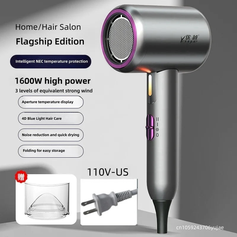 New Portable Folding Hair Dryer 2300W High-Power Constant Temperature Negative Ion Home Hair Salon Dormitory Hair Dryer 220V Peaceful Pleasures Health and Wellness