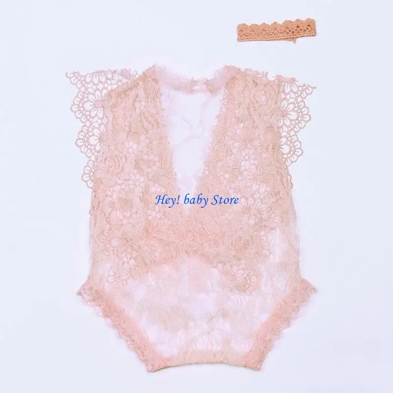Newborn Photography Props – Crown Headband & Lace Romper 0-1M