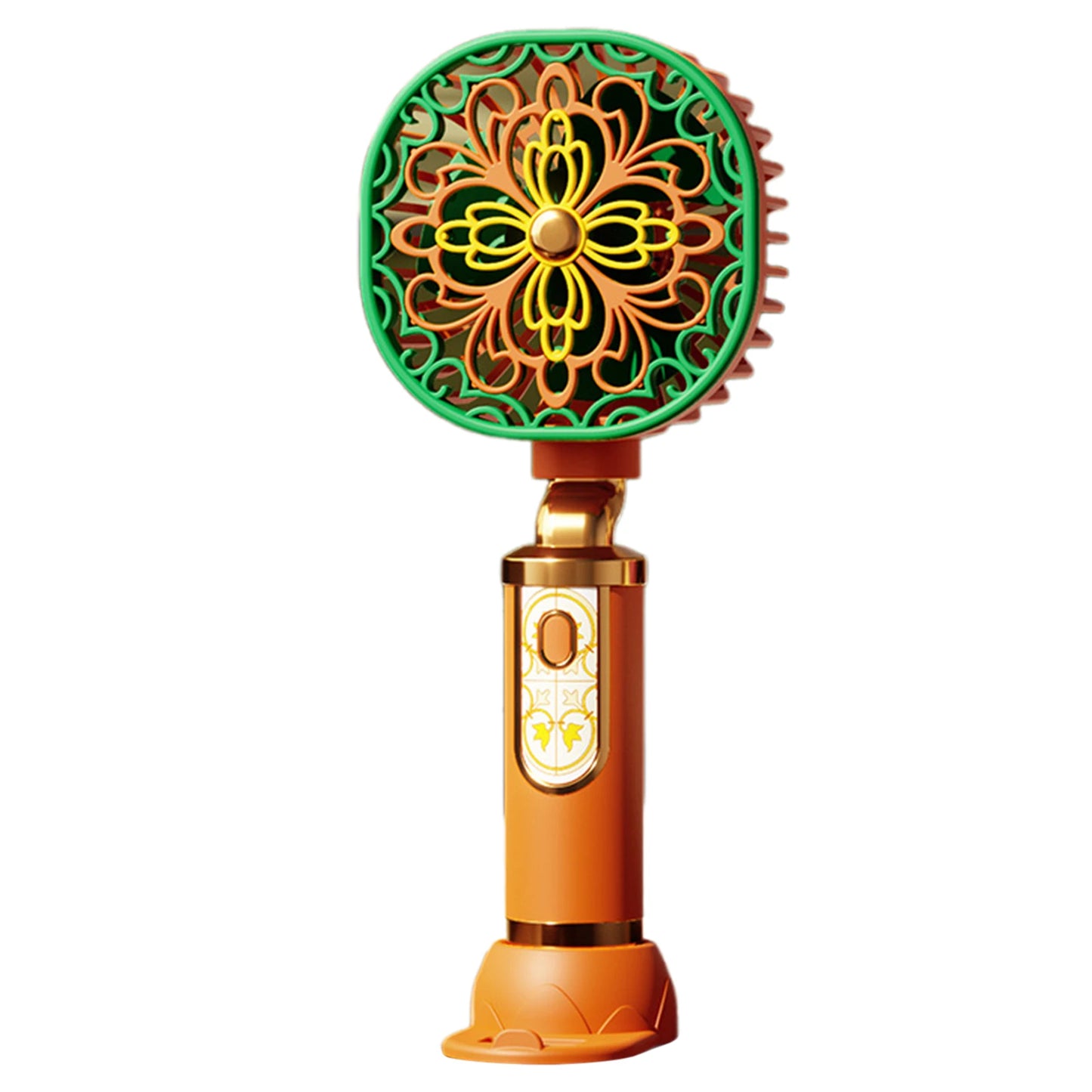 Blossoms Elegant Vintage Style Handheld Small Fan,Ultra-Quiet 3 Adjustable Speed Mini Fan,For Outdoor Summer Daily Commuting Peaceful Pleasures Health and Wellness Orange