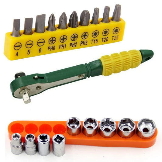 Mini 1/4" Quick Ratchet Wrench Set – Sockets 5–13mm & Bits Ratchet Wrench Set Oasis Select 20pcs