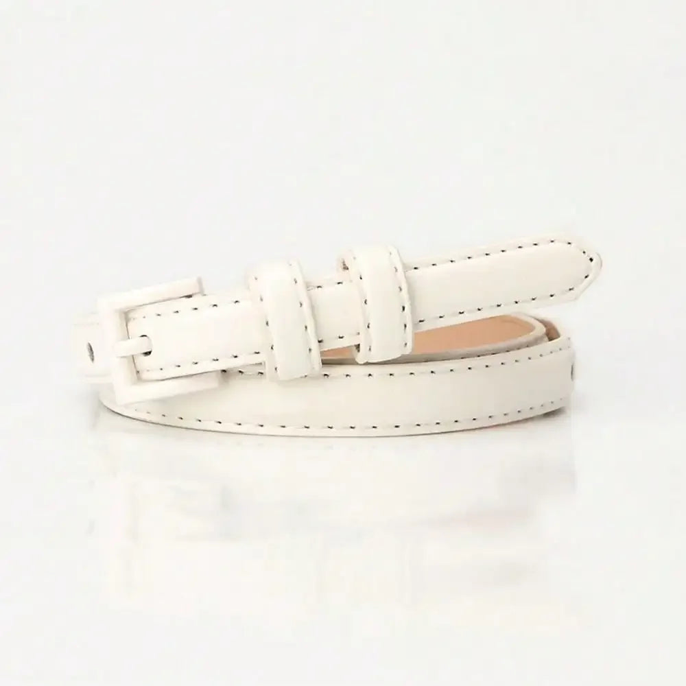 Women's Skinny Black PU Leather Belt – Slim Jeans Belt