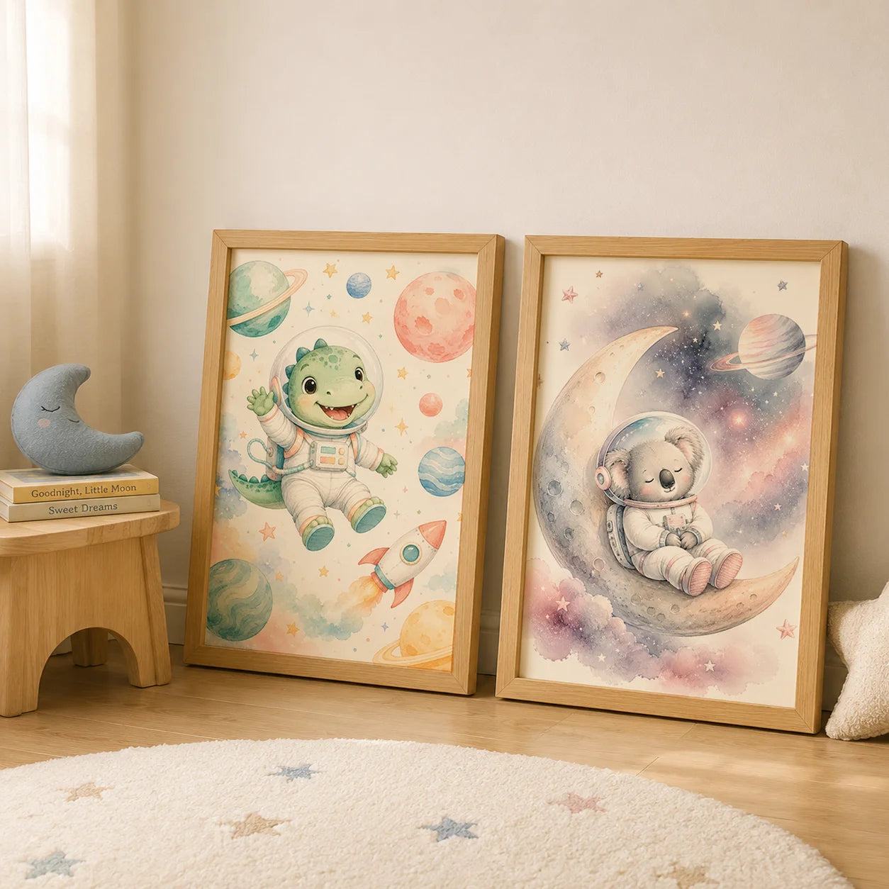Nursery Wall Art Space Astronaut Animal Poster Print Canvas Painting Moon Planet Rocket Baby Room Wall Decor Peaceful Pleasures Health and Wellness