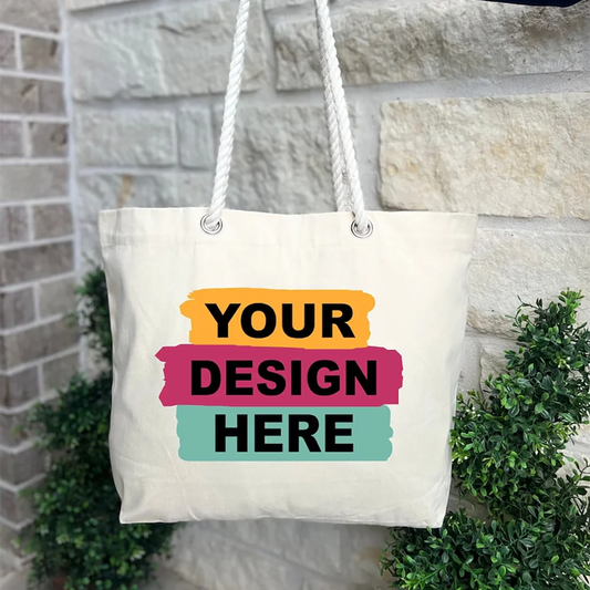Personalized Canvas Tote Bag | Custom Text, Logo & Rope Handles Personalized Canvas Tote Peaceful Pleasures Health and Wellness