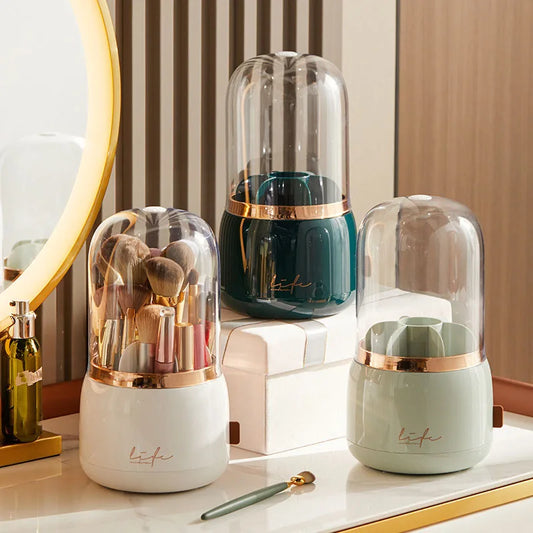 Makeup brush holder storage device with 360 degree rotation, dustproof makeup brush container, transparent acrylic cover, rotati Peaceful Pleasures Health and Wellness