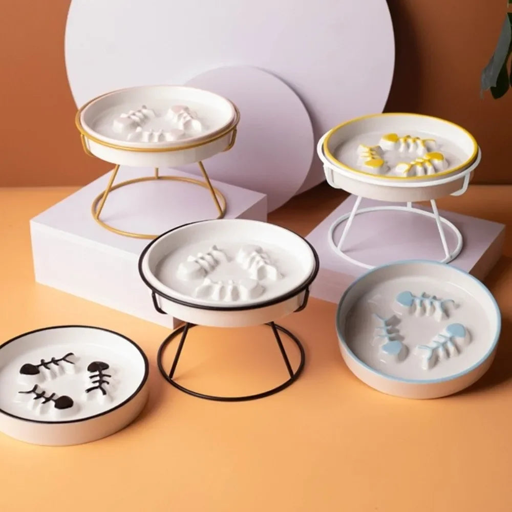 Raised Ceramic Cat Bowl | Elevated Slow Feeder & Water Bowl