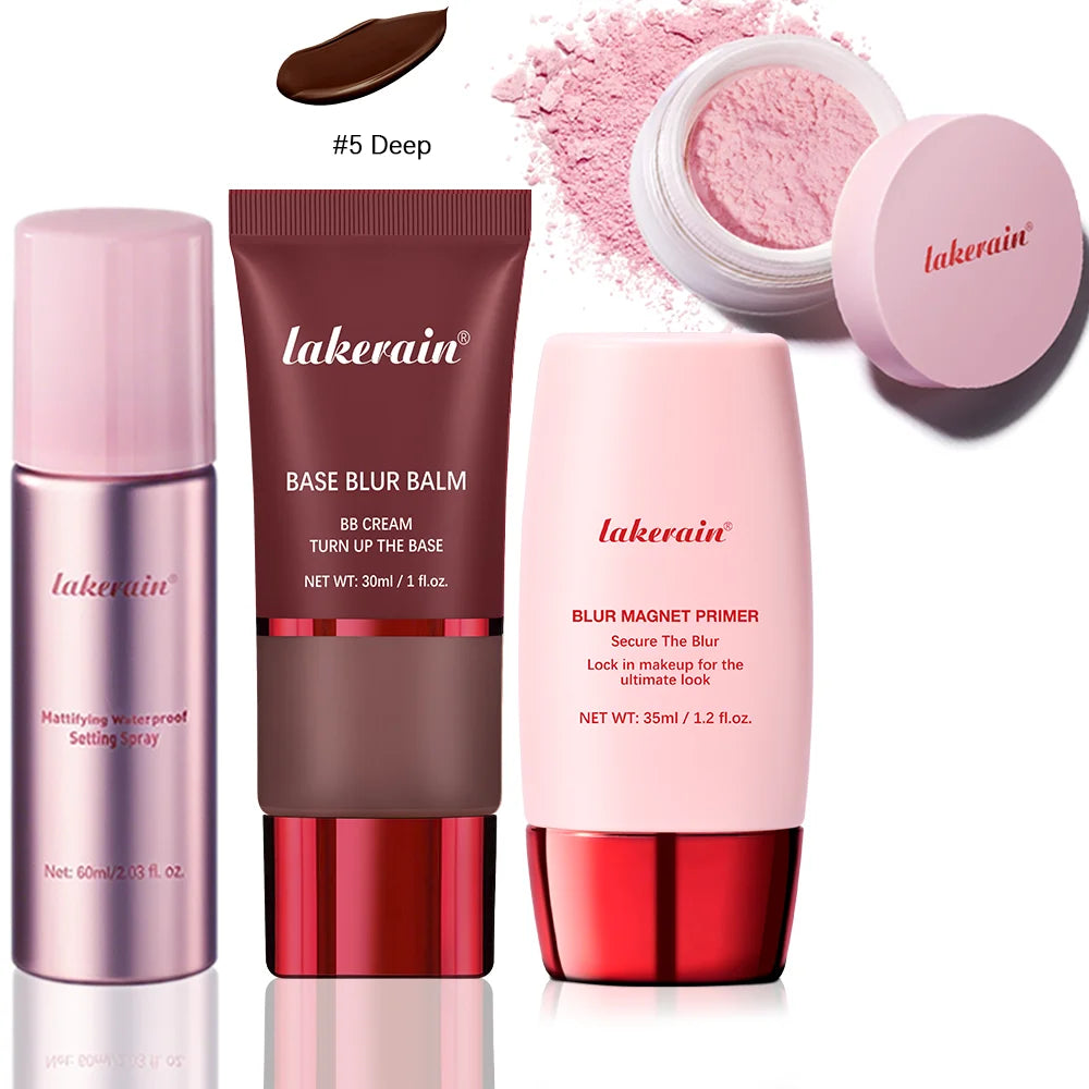 Ultimate Blurring Setting Powder Travel Size Set Waterproof Setting Spray Blur Magnet Primer BASE BLUR BALM Oil Control Kit Peaceful Pleasures Health and Wellness 5 deep set1