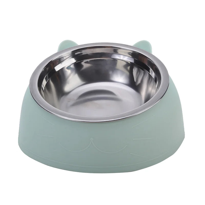 Cat Dog Bowl 15 Degrees Tilted Stainless Steel Cat Bowl Safeguard Neck Puppy Cats Feeder Non-slip Crashworthiness Pet Bowl Peaceful Pleasures Health and Wellness Green S