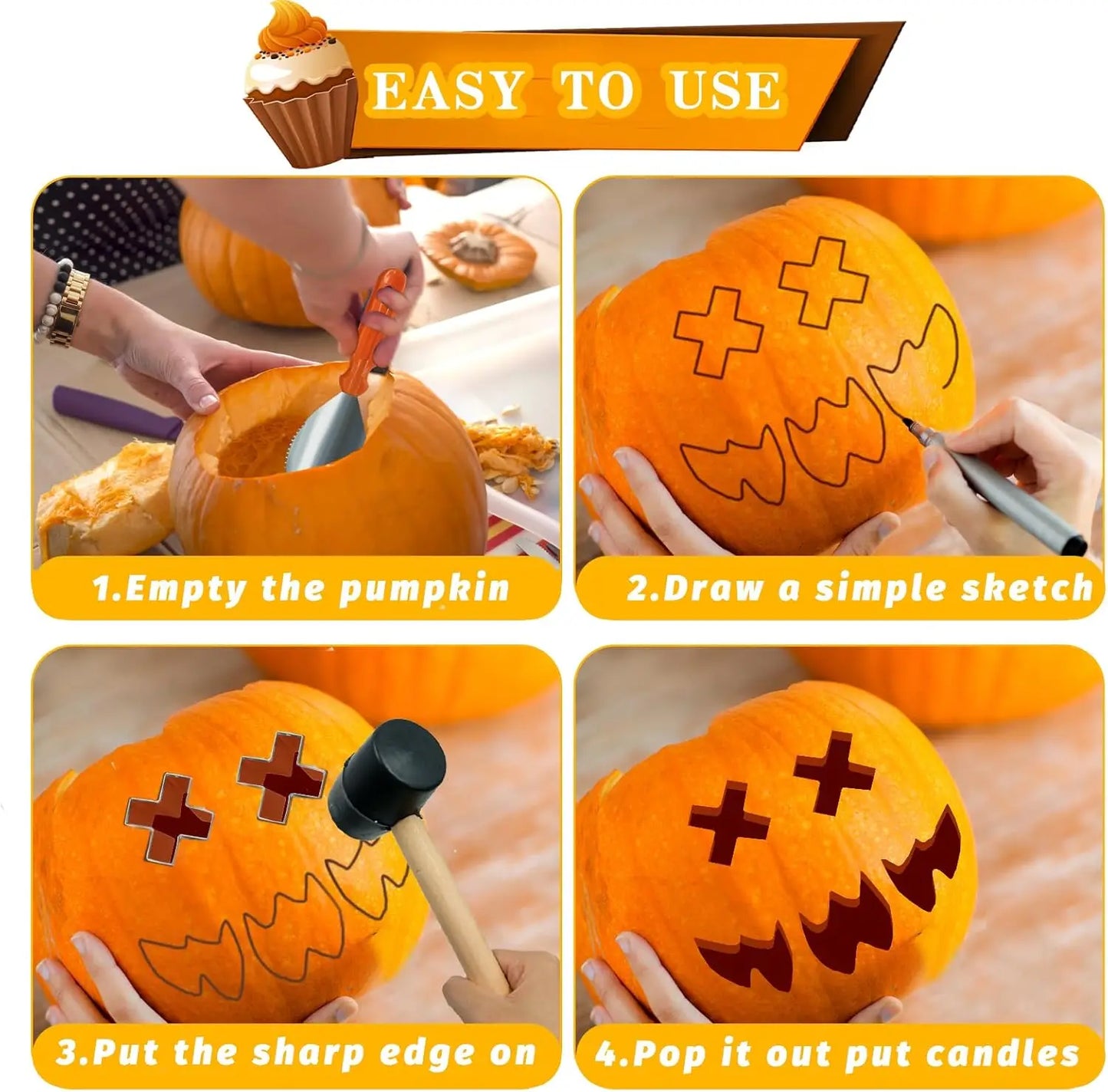 Halloween Pumpkin Carving Kit – Steel Tools, Knives & Stencils