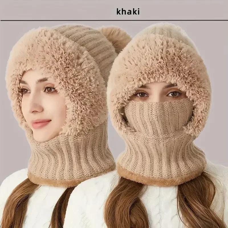 Thermal Fleece Knit Beanie with Ear Covers All-in-One Windproof Hood Neck Warmer Specifically for Bicycle Riders Peaceful Pleasures Health and Wellness