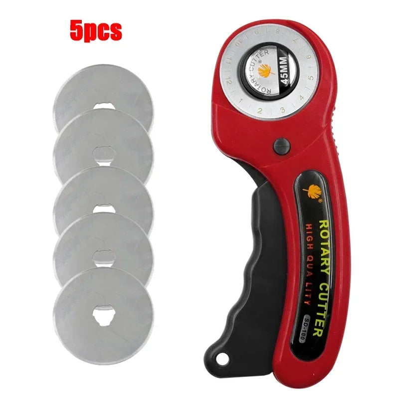 45MM Leather Craft Rotary Cutter Leather Cutting Tool Leather Craft Fabric Circular Blade Knife DIY Patchwork Sewing Quilting Peaceful Pleasures Health and Wellness B with 5 blades