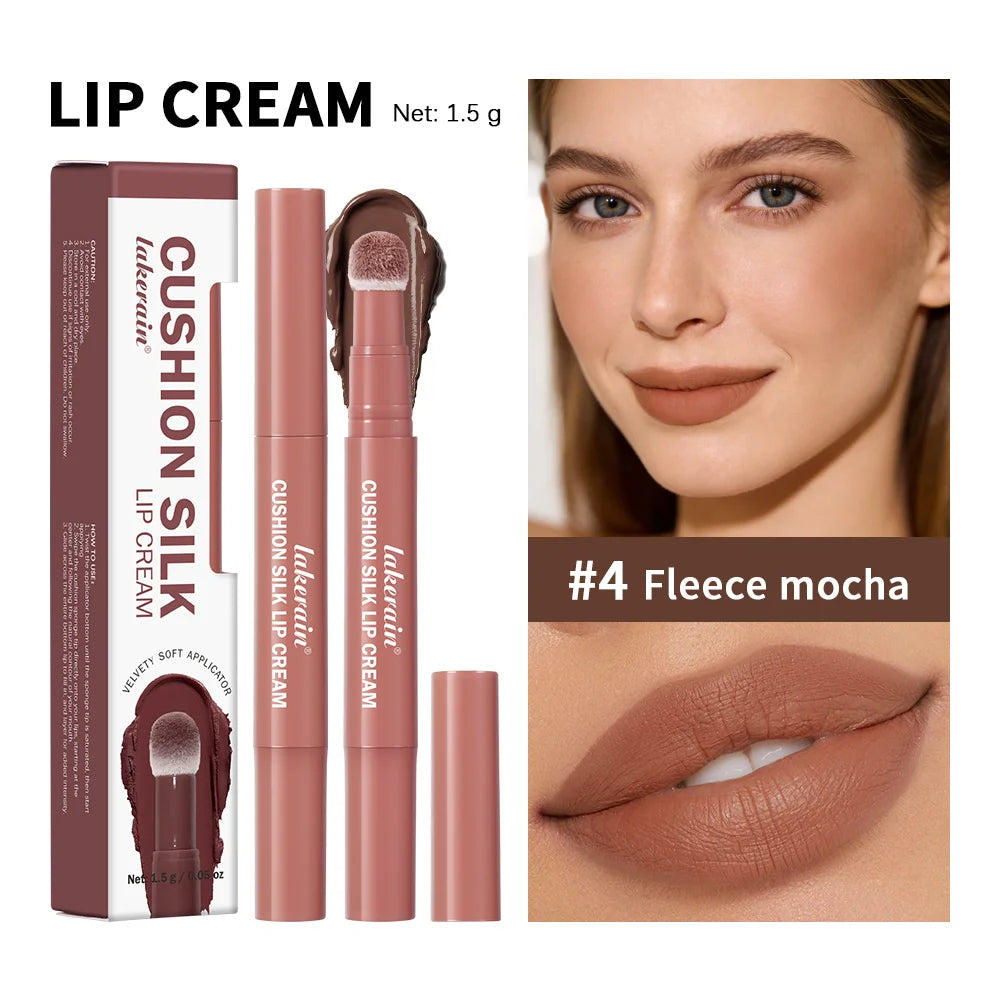 Cushion Kiss Lip Cream Lip Stain Lip Powder Cream Air Cushion Lip Cream Matte Lip Glaze Mouth Red Lip Mud Non-fading Non-stick Peaceful Pleasures Health and Wellness 4Fleece Mocha