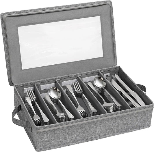 5-Compartment Flatware Organizer with Zipper Lid | Cutlery Box Flatware Storage Box Oasis Select