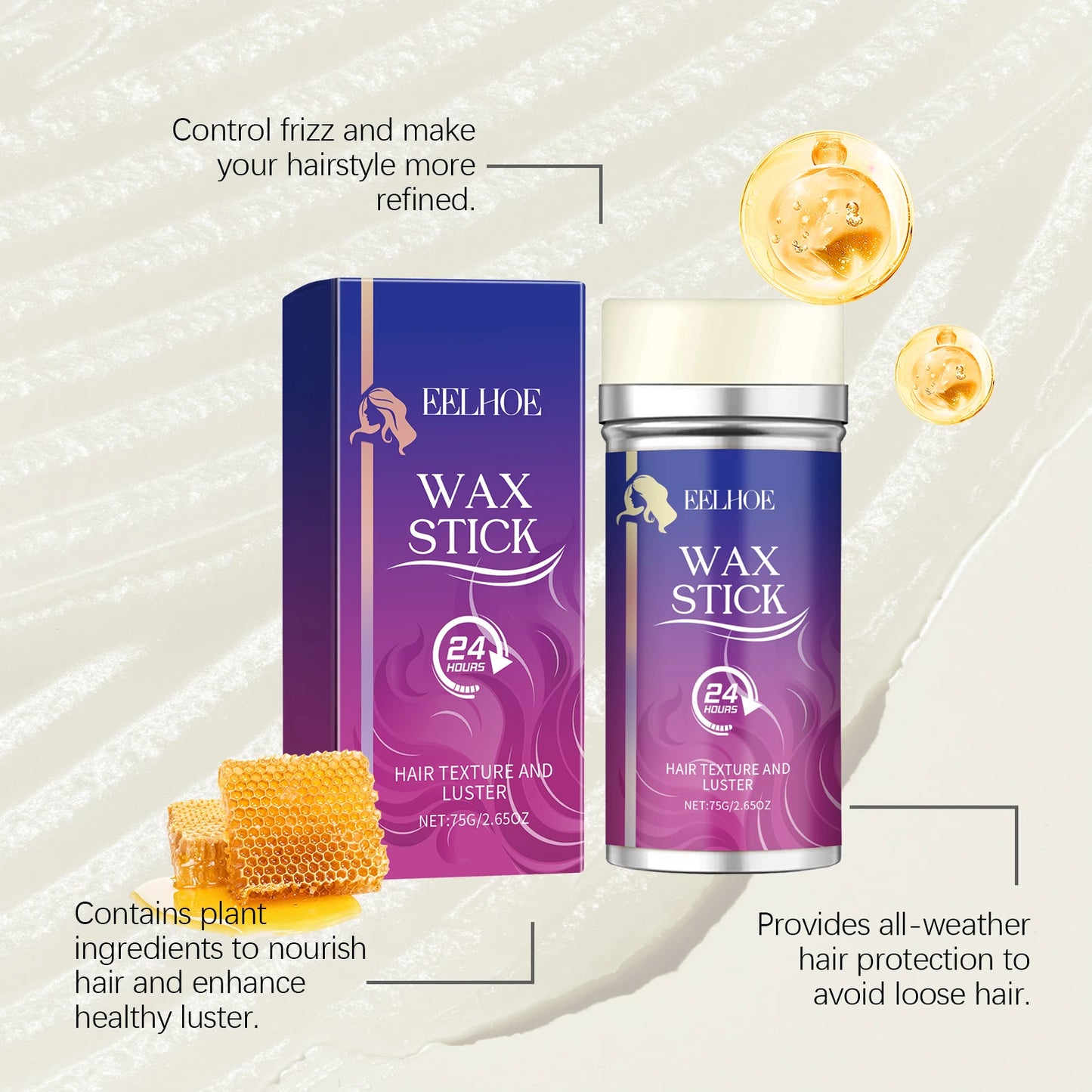 EELHOE Hair Wax Stick Anti-Frizz Strong Hold Styling 75g Hair Wax Stick Peaceful Pleasures Health and Wellness