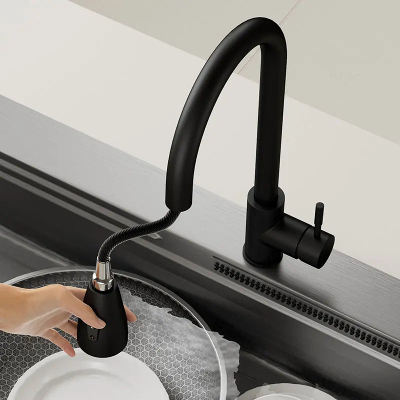Brushed Nickel Pull-Out Kitchen Faucet | Single Hole, Hot & Cold