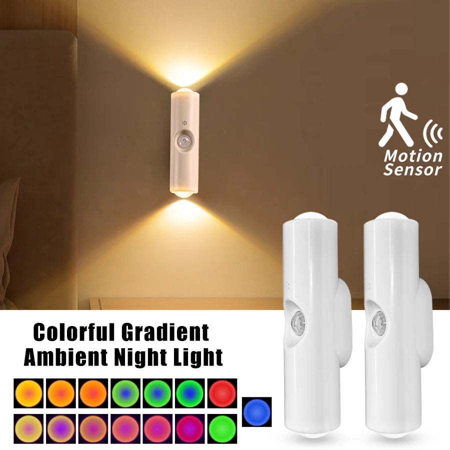 Magnetic LED Wall Lamp RGB Sunset Lamp Rechargeable Night Light with Motion Sensor for Stairs Cabinet Hallway Bedroom Room Decor Peaceful Pleasures Health and Wellness