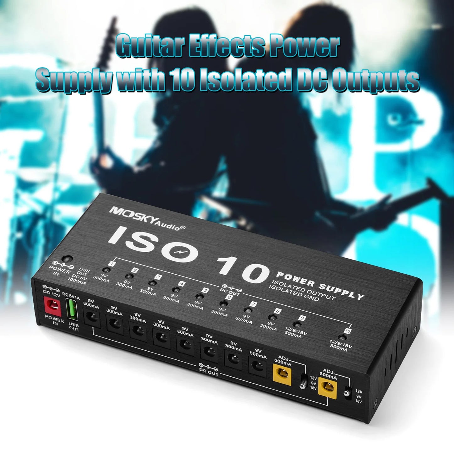 MOSKYAudio ISO-10 Portable Guitar Effect Power Supply Station 10 Isolated DC Outputs & One 5V USB Output for 9V 12V 18V Guitar Peaceful Pleasures Health and Wellness AU