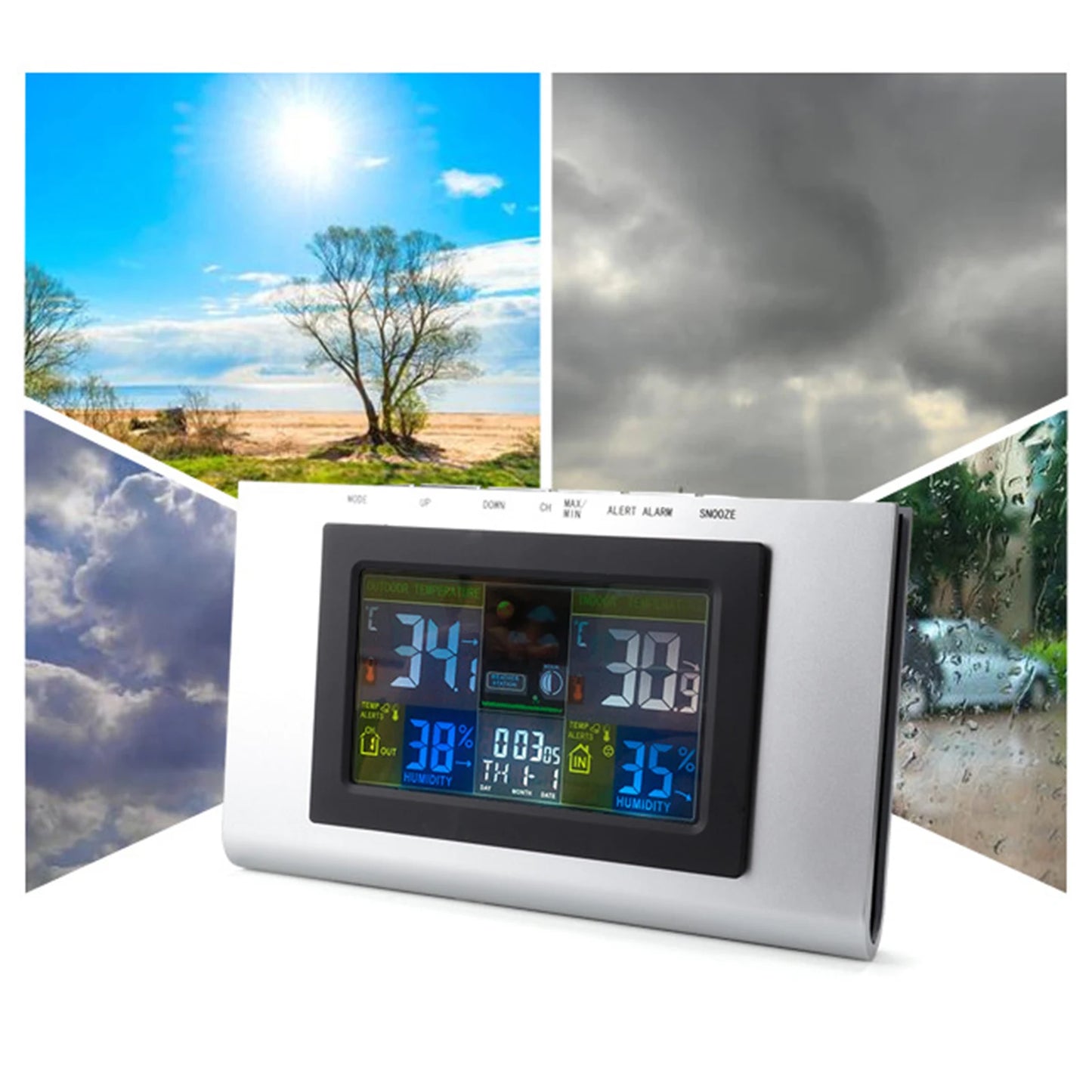 Digital Thermometer Hygrometer Dual Screen Weather Station Clock
