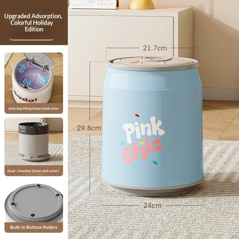 Creative Shaped Push Type Plastic Large Multifunctional Trash Can with Durable Lid for Home Bathroom Living Room Peaceful Pleasures Health and Wellness L Blue D