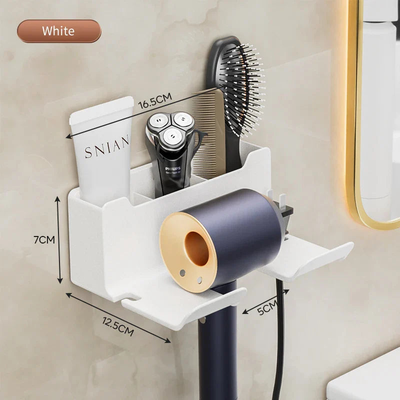 Wall-Mounted Hair Dryer Holder & Bathroom Organizer